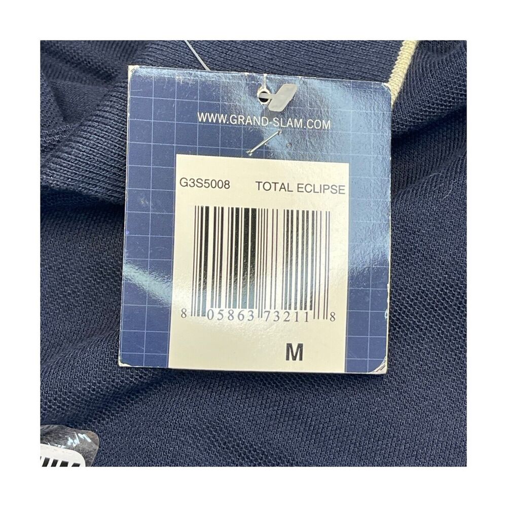 Grand Slam Polo Shirt Men Medium Blue Ivory Printed Cotton Collared Short Sleeve - Picture 8 of 8